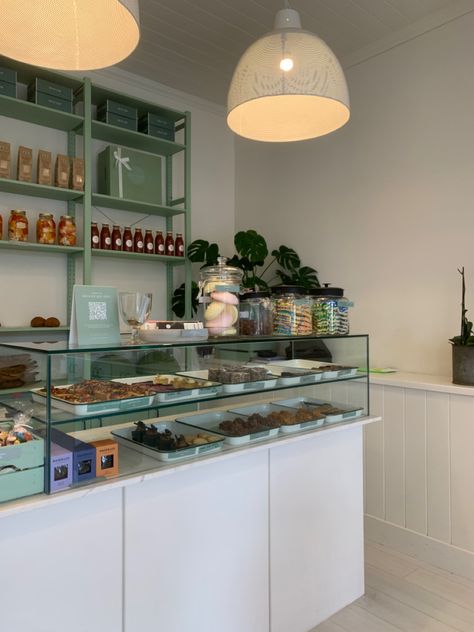 modern colourful 2022 desing classy sage green Green Bakery Interior, Sage Green Cafe Interior, Sage Green Cafe Aesthetic, Sage Green Coffee Shop, Green Bakery, Pastry Shop Interior, Industrial Coffee Shop, Greens Restaurant, Brown Cafe