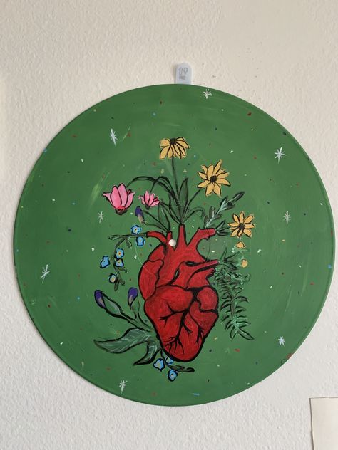 Painting Cds, Dvd Art, Vinyl Paintings, Cd Wall Art, Record Painting, Boho Painting, Heart Flowers, Vinyl Record Art, Cd Art