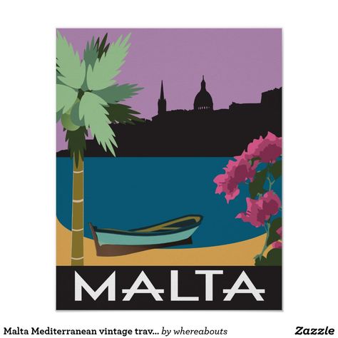 Malta Mediterranean vintage travel style Poster Illustration Postcard, Poster Vintage Retro, Deco Font, Malta Travel, Postcard Vintage, Tourism Poster, Painting Easy, Travel Cards, Custom Tattoo Design