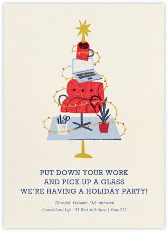 Parties - online at Paperless Post Office Tree, Office Trees, Holiday Luncheon, Winter Graphics, Modern Classic Wedding Invitations, Online Party Invitations, Work Holiday Party, Holiday Party Invitation, Belated Birthday Card