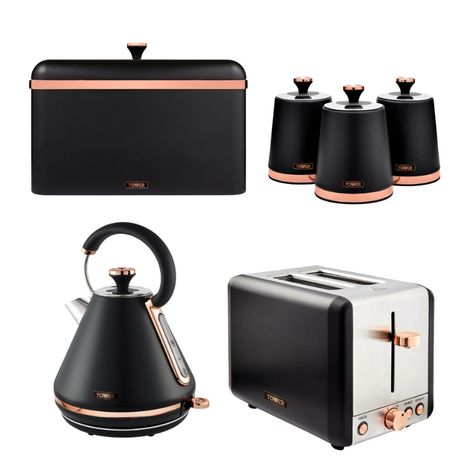 Elevate your kitchen with our exquisite sets from VIBE HOME UK! 🏡✨ Choose from various colours and brands like Tower and Swan. #KitchenSet #HomeDecor #Tower #Swan #VIBEHOMEUK Kettle Toaster, 4 Slice Toaster, Kettle And Toaster Set, Award Winning Kitchen, Black And Rose Gold, British Home, Kettle And Toaster, Bread Bin, Breakfast Set