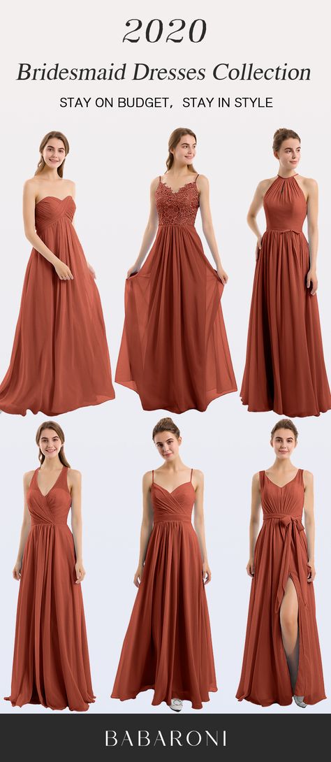 Sku: Hundreds Available Price: $99.00 Color: Rust Size: All Sizes Available These are stunning� full-length chiffon gowns made of great quality, which makes you look elegant. #babaroni #bigsale #2020wedding #weddinginspiration #wedding #wedding #weddings #weddings #weddingdress #weddingdresses #bridalgown #bridesmaid #bridesmaiddress #bridesmaidgown #bridesmaidgowns#bridesmaiddrsses #chiffondress #longdress #dreamdress #longgown#rustcolor Wedding Entourage Dress, Rust Bridesmaid Dresses, Beige Wedding Dress, Brides Maid Gown, Rust Color Dress, Rust Bridesmaid Dress, Bridesmaid Dress Collection, Fall Bridesmaid Dresses, Bridesmaid Gowns