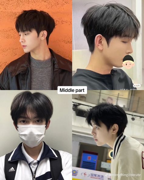 Middle Part men’s haircut/hairstyle (Korean) Korean Middle Part Haircut, Middle Part Korean, Middle Part Haircut Men, Korean Middle Part, Long Middle Part Hair Men, Boy Hairstyle Names, Middle Part Men, Shot Hair Cuts, Samurai Hairstyle