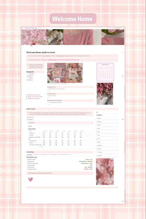 Dreaming of a soft pink escape? 🎀✨ Check out my FREE pink aesthetic Notion template that brings warmth and beauty to your daily organization! 🌸📝

🌼 Stay on top of your habits, journal your thoughts, and plan your days in style—all with a touch of pastel magic 💖✨  
🌈 Perfect for anyone who loves soft, cozy vibes and staying organized with a little extra sweetness 🍬🎀

🎁 Grab yours now on my Ko-fi—let's make planning pretty! 🌸💕 #NotionTemplate #AestheticPlanning #PinkVibes Notion Journaling Template, Home Notion Template, Pink Aesthetic Notion, Notion Journal Template, Pink Notion Template, Notion Template Free, Habits Journal, Pink Notion, Free Notion Templates