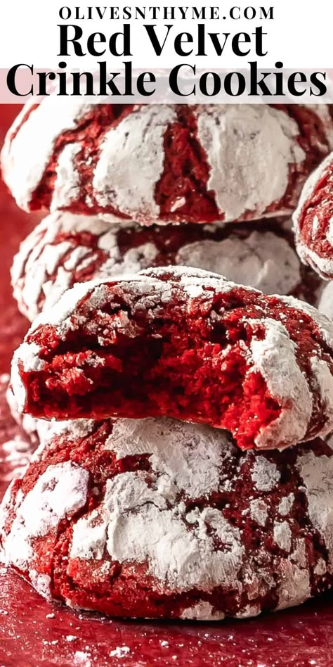 Red Velvet Crinkle Cookies Recipe Red Crinkle Cookies Recipe, Easy Christmas Crinkle Cookies, Red Velvet Crinkles Recipe, Fluffy Red Velvet Cookies, Pistachio Snowball Cookies Recipe, Small Batch Red Velvet Cookies, Christmas Cookies Crinkle, Blueberry Crinkle Cookies, Homemade Red Velvet Cookies