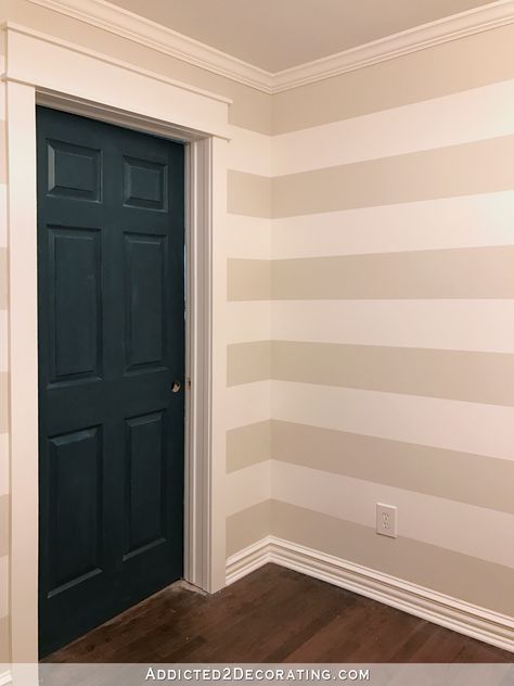 Stripes In The Hallway! (Plus, How To Paint Perfect Stripes On The Wall) Horizontal Stripes On Wall, Stripes Wall Paint, Striped Walls Horizontal, Striped Hallway, Striped Accent Wall, Wall Stripes, Painting Tricks, Music Room Wall, Wood Plank Ceiling