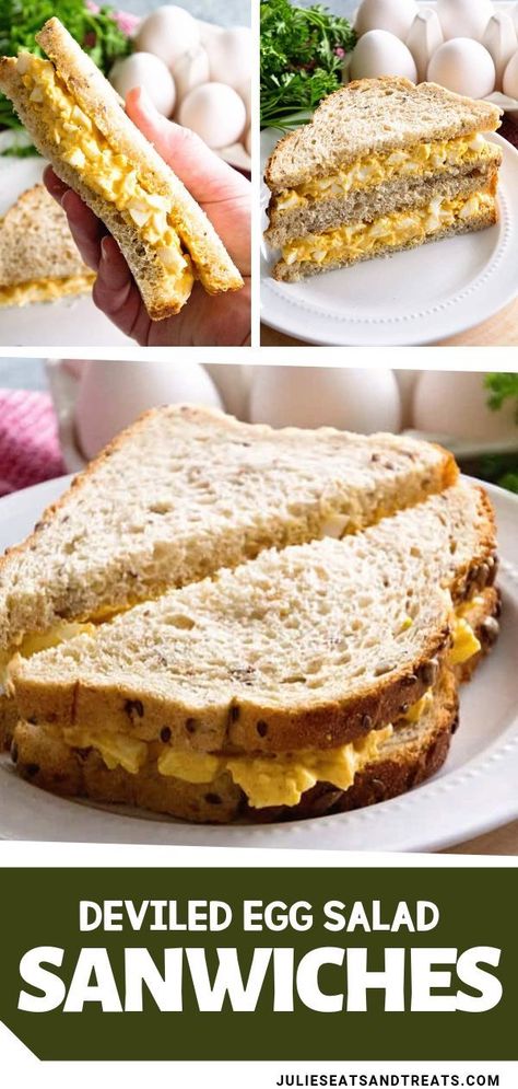 Your favorite deviled eggs piled onto a sandwich! This Deviled Egg Salad Sandwiches are perfect for a quick and easy lunch. It's a perfect way to use up your leftover this summer! You will love this easy and healthy recipe! Deviled Eggs Sandwich, Breakfast Food Recipes, Classic Egg Salad Sandwich, Deviled Egg Salad, Egg Salad Sandwich Recipe, Meals Kids Love, Egg Salad Sandwich, Classic Egg Salad, Easy Egg Salad