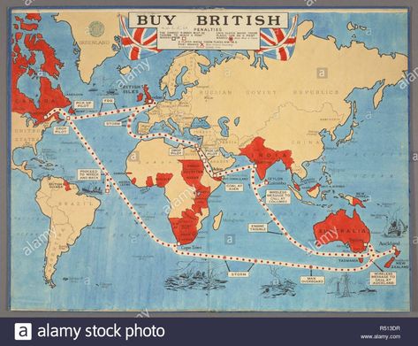 'Buy British' a board game involving trade within the British Empire. A new map game. Buy British. An exciting world race, and one which will teach the players Trade within the Empire. London : Geographia, [1932]. Source: Maps 162.p.6. Language: English. Stock Photo British Empire Aesthetic, Hobbit Poster, Britain Map, British Empire Map, Great Britain Map, Map Game, Map Games, The British Empire, Rule Britannia