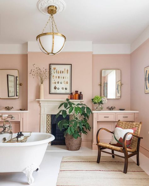 The 59th Street Bridge Pastel Paint Colors, Cosy Bathroom, Open Plan Apartment, Pink Paint Colors, Bespoke Bathroom, London Interior, Pintura Exterior, Pastel Walls, London House