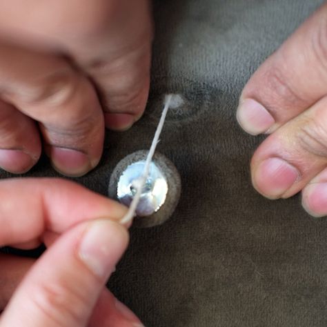 Fixing Popped Upholstery Button Tuffed Sofa, Button Maker, Upholstery Diy, Fabric Covered Button, Metal Chairs, Upholstered Sofa, Reupholster, Leather Chair, Simple Lines