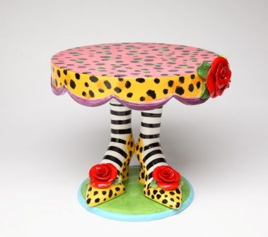 Large Ceramic Cake Stand Leopard Print High Heels, Cake Stand Ceramic, Whimsical Painted Furniture, 2nd Anniversary Gift, Whimsical Furniture, Deco Originale, Tiered Stand, Painted Chairs, Papel Mache