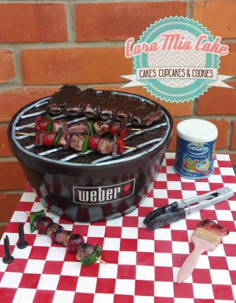 Grill Cake Ideas, I Do Bbq Cake, Bbq Birthday Cake, Bbq Cake Ideas, Bbq Cakes For Men, Bbq Cake, Weber Bbq, Mars Bar, Chocolate Mud Cake