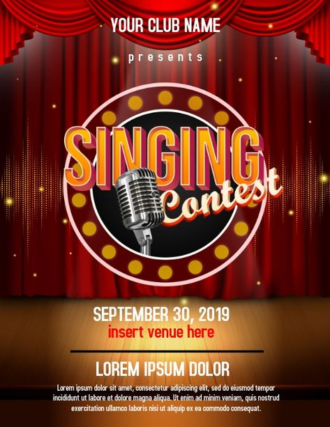 Singing Competition Poster, Singing Contest Poster, Karaoke Poster, Competition Poster, Travel Brochure Design, Contest Poster, Singing Competition, Singing Contest, Graphic Design School