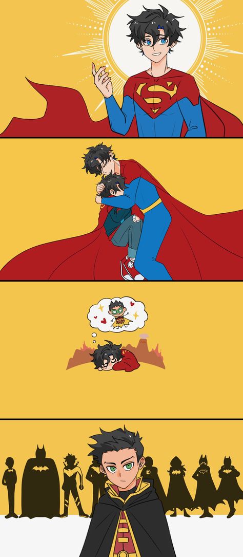 Baby Damian Wayne Fanart, Super Family Dc, Jonathan Kent X Damian Wayne, Super Family, Damian And Jason, Damian Wayne Comics, Superbat Comics, Baby Damian Wayne, Damian X Jon