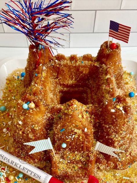 Family July 4th tradition! Vanilla bean pound cake from @zoebakes using Nordic Ware sandcastle bundt pan. Candy Bar Pie, French Toast With Berries, Sandcastle Cake, Brulee French Toast, Creme Brulee French Toast, American Burgers, Castle Cake, Caramel Corn, Chocolate Candy Bar