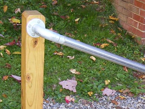 Outdoor Simple Rail ADA Handrail Kit | Simplified Building Diy Outdoor Railings For Steps, Outdoor Deck Handrail Ideas, Wood Hand Rails For Stairs Outdoor, Hand Rail Ideas Outdoor, Diy Handrails For Stairs Outdoor, Outdoor Stair Handrail Ideas, Hand Rails For Stairs Outdoor, Outdoor Hand Rails For Stairs, Outside Handrails