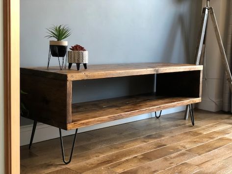 Industrial reclaimed Tv unit with black hairpin legs Living | Etsy Tv Unit Rustic, Wood Blanket Box, Wood Tv Unit, Mcm Furniture, Reclaimed Furniture, Wood Tv, Wood Chest, Hairpin Legs, Rustic Industrial