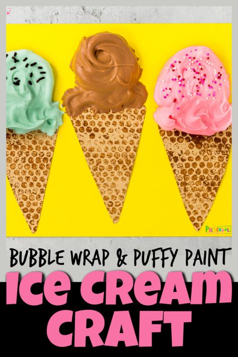 Puffy Paint Crafts, Ice Cream Playdough, Bubble Wrap Crafts, Flower Crafts Preschool, Ice Cream Craft, Milk Science Experiment, Summer Preschool Crafts, Ice Cream Crafts, Summer Preschool Activities