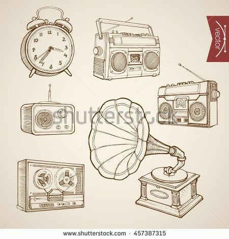 Retro Radio Drawing, Vintage Radio Drawing, Vintage Things To Draw, Radio Sketch, Tattoo Ideas Vintage, Radio Illustration, Radio Drawing, New Tattoo Ideas, Retro Sketches