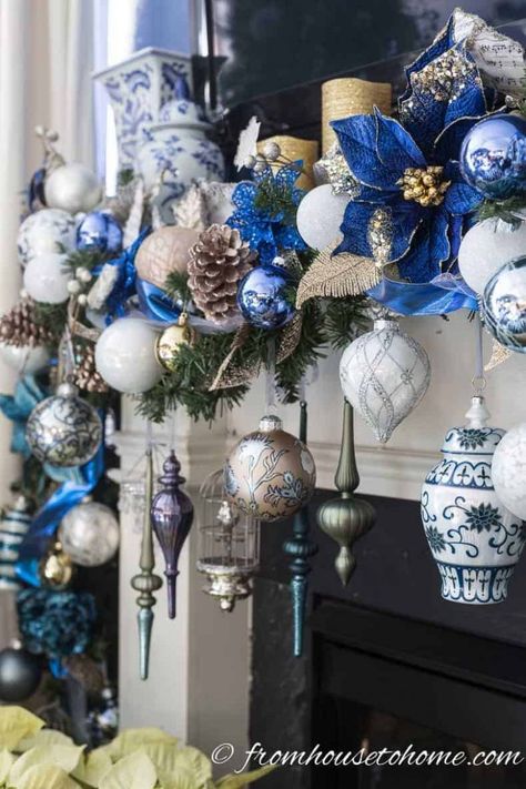 White Christmas Garland, White Christmas Decorations, Blue Christmas Tree Decorations, Blue And White Christmas, Blue Christmas Decor, Silver Christmas Decorations, Blue Christmas Tree, Deco Nature, Fun Christmas Decorations