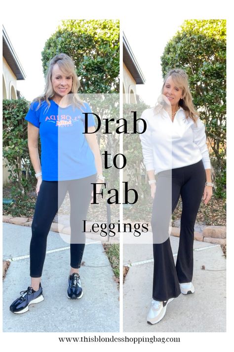 A better way to wear leggings for mature women Colored Yoga Pants Outfit, How To Wear Flare Leggings, Black Flared Leggings, Wide Leg Leggings, Petite Leggings, Black Leggings Outfit, Flare Legging, Tunic Leggings, Flared Leggings