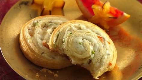 Festive Shrimp Pinwheels Recipe - Pillsbury.com Shrimp Pinwheels, Hot Pinwheels, Pinwheels Recipe, 7 Fishes, Pinwheel Appetizers, Elegant Appetizers, Pinwheel Recipes, Chilli Recipes, Herb Cheese