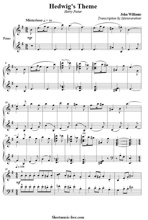 Hedwig's Theme Sheet Music Harry Potter | ♪ SHEETMUSIC-FREE.COM Hedwigs Theme Violin, Hedwigs Theme Piano, Disney Sheet Music, Harry Potter Song, Sheet Music With Letters, Free Piano Sheets, Free Piano Sheet Music, Piano Sheet Music Pdf, Trumpet Sheet Music