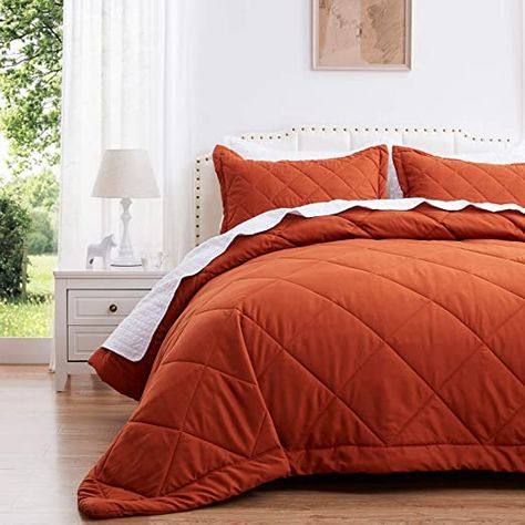 Amazon.com: SunStyle Home Lightweight Comforter Set King Size Rust Burnt Orange Quilt Set Down Alternative Quilted Diamond Pattern 1 Quilt and 2 Pillow Shams: Furniture & Decor Bedding Amazon, Orange Comforter, Queen Size Comforter Sets, Beautiful Bedding Sets, Queen Size Comforter, Twin Comforter Sets, Twin Xl Comforter, Bed Comforter Sets, Comforter Bedding Sets