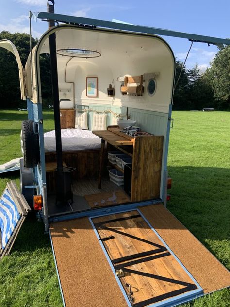 Converted Rice Horse Trailer | Quirky Campers Horse Float Camper Conversion, Remodeled Horse Trailers, Horse Trailer Bathroom Ideas, Livestock Trailer Conversion, 2 Horse Trailer Camper Conversion, Horse Float Conversion, Horse Trailer To Camper Conversion, Horse Float Camper, Converted Horse Trailer Campers