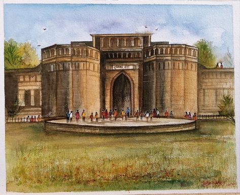 Shaniwar Wada, Poster Drawing, Nature Drawing, Butterfly Art, Birds Painting, Landscape Painting, Travel Journal, Landscape Paintings, Watercolor Art