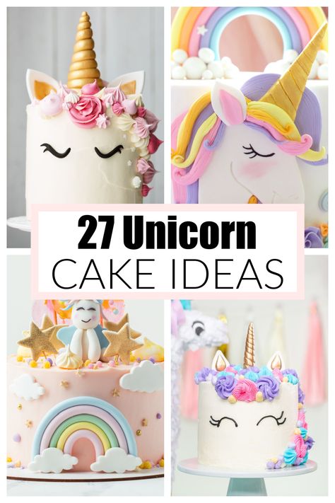 Funfetti Unicorn Cake, Small Unicorn Cake Birthday, Unicorn Cakes Birthday, Easy Unicorn Cake Decorating, Unicorn Cake Decorating Ideas, Simple Rainbow Unicorn Cake, Unicorn And Rainbows Birthday Party, 4 Yo Birthday Cake, Unicorn Birthday Theme Ideas