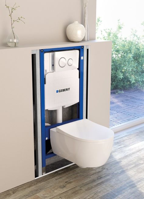 Geberit in-wall flush toilet tank system for wall-hung toilet (concealed cistern) with Sigma50 flush plate Geberit Toilet, Toto Bidet, Diy Dresser Makeover, Dual Flush Toilet, Toilet Cistern, Concealed Cistern, Gorgeous Bathroom, Toilet Wall, Diy Dresser