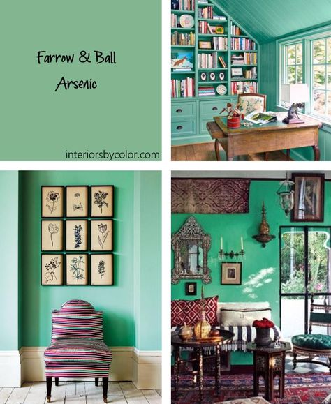 Arsenic Green Paint, Mint Living Rooms, Green Paint Colors Bedroom, Arsenic Green, Green Interior Paint, Green Bedroom Paint, Light Green Bedrooms, Mint Green Paints, Farrow Bal