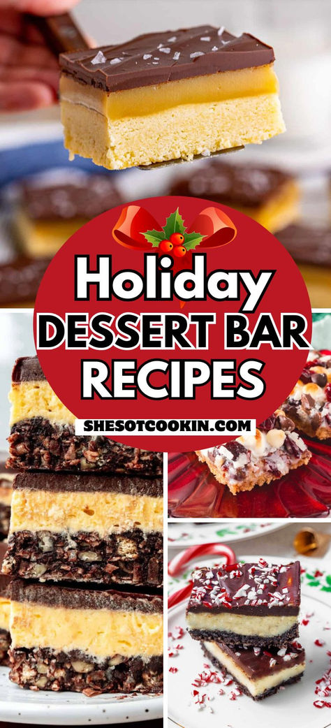 Winter Bar Recipes, Non Refrigerated Desserts Parties, Christmas Nanaimo Bars, Work Desserts Treats, Delicious Bars Recipes, Desserts That Keep At Room Temp, Quick Dessert Bars, Simple Bar Recipes, Christmas Millionaire Bars