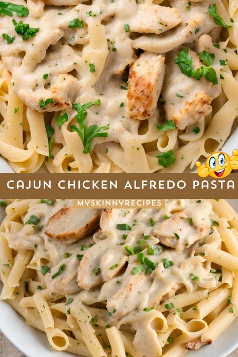 Indulge in a spicy twist with our Cajun Chicken Alfredo Pasta! 🔥🍝 Tender chicken strips seasoned with Cajun spice, tossed in a creamy Parmesan Alfredo sauce, and served over perfectly cooked fettuccine pasta. A flavor-packed meal that's ready in under an hour! 😋 #myskinnyrecipes #CajunChicken #AlfredoPasta #SpicyDelight Cajun Chicken Alfredo Pasta, Parmesan Alfredo Sauce, Pasta Seasoning, Cajun Chicken Alfredo, Comfort Recipes, Cajun Spice, Chicken Alfredo Pasta, Fettuccine Pasta, Cajun Chicken Pasta