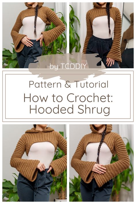 If you're looking for the perfect crochet pattern and tutorial, look no further! Click the link to get started and learn how to create stunning projects in no time. #crocheting #diy Hooded Shrug Pattern, Crochet Loungewear, Crochet A Crop Top, Fashionable Crochet, Crochet Top Tutorial, Crochet Wardrobe, Crop Shrug, Easy Crochet Top, How To Crochet For Beginners