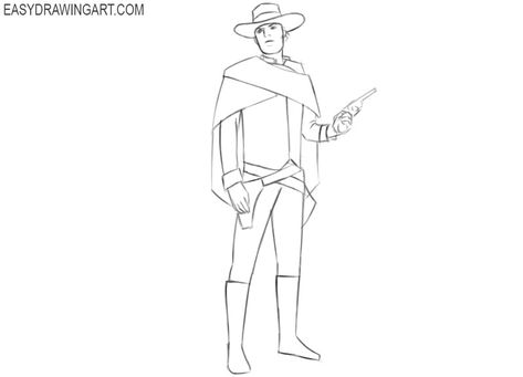 How to Draw a Cowboy Easy | Easy Drawing Art Simple Cowboy Drawing, How To Draw A Cowboy, Cowboy Sketch Drawing, Cowboy Drawing Easy, Cowboy Hat Drawing Reference, Cowboy Drawing Reference, Cowboy Sketch, Cowboy Drawing, Cowboy Hat Drawing