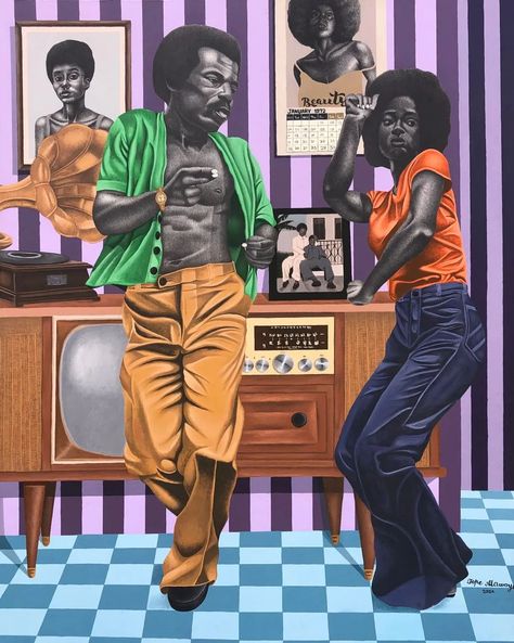 "What Black Love Looks Like" The expression in this piece shows what healthy black love is known for, and these black love signs are evident in every black love relationship. It creates an atmosphere for a relationship to keep growing and blossoming, even in adversity" - Tope Alawaye Artist: Tope Alawaye @topealawaye #topealawaye Black Community Art, Black American Art, Black Art Gallery, Black Artist Aesthetic, Black Arts Movement, African American Artwork, Contemporary African Art, Phone Art, Hip Hop Art