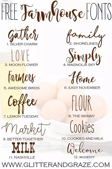 Free Farmhouse Fonts for design, Cricut, sewing patterns and more. #farmhouse #fonts #freefonts #graphicdesign #cricut Free Farmhouse Fonts, Farmhouse Fonts, Farmhouse Font, Projets Cricut, Cricut Fonts, Diy Cricut, Silhouette Cameo Projects, Cameo Projects, Digital Scrapbook Paper