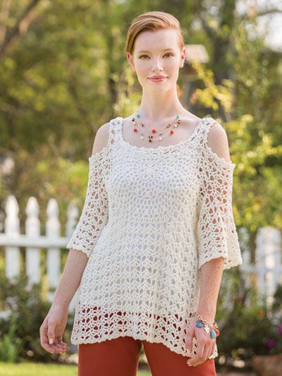 Cold Shoulder Top Pattern, Shoulder Mandala, Mandala Top, Annie's Crochet, Top Crochet Pattern, Granny Square Sweater, Womens Crochet Patterns, Crochet Ladies Tops, Crochet Summer Tops