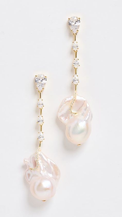 By Adina Eden 14k Dangling Baroque Pearl Stud Earrings | SHOPBOP Natural Pearl Necklace, Baroque Pearl Earrings, Bridal Earrings Pearl, Charm Chain, Dope Jewelry, Jewelry Lookbook, Chain Design, Pearl Charms, Pearl Stud Earrings