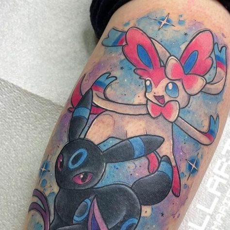 Sylveon Tattoo, Kawaii Sylveon, Pikachu Tattoo Design, Sarah Tattoo, Nintendo Tattoo, Shiny Umbreon, Umbreon Espeon, Pikachu Tattoo, Pokemon Tattoos