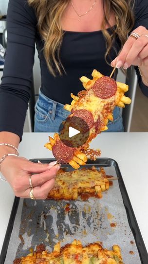 42K views · 393 reactions | Pizza Fry Skewers | Pizza fries are a game changer 😍 | By The Pun Guys | Let's start by adding our fries
to the skewer. I like to use these big ones because we're
building a solid platform and our last fry in here. Those are
looking good. Time to sauce these bad boys up. We've got
some pizza sauce in a squeezy bottle. This is always helpful
to portion out your sauce. Think we got some Italian herb
flavour. I always like when there's extra seasoning and I'm
just going to go ahead and spoon this out at a heavy hand
for the sauce. Alright, these bad boys need some toppings.
We're going to start with some shredded chicken This one's
already pre-seasoned. We have some red pepper. It's going to
add that nice crunch. Of course some green pepper. Just toss it
on wherev Pun Guys, Pizza Fries, Green Pepper, The Sauce, Pizza Sauce, Shredded Chicken, Red Pepper, Pizza Recipes, Stuffed Green Peppers