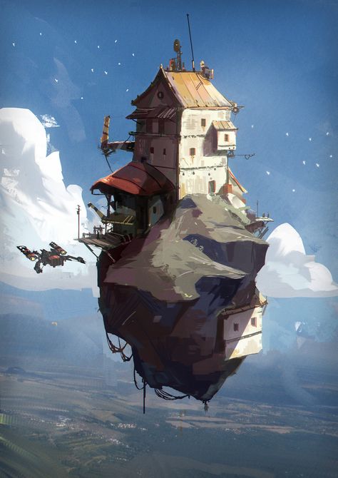 ArtStation - Flying Home, Maxime Templé Dnd Setting, Flying Island, Sky Islands, Décor Steampunk, Magic Steampunk, Sky Island, Concept Reference, Floating Islands, Mini City