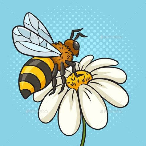 Bee on a Flower Pinup Pop Art Vector Illustration Bee Vector Illustration, Miel Pops, Bee On A Flower, Pollinating Flowers, Pop Art Vector, Retro Vector Illustration, Art Vector Illustration, Illustration Comic, Pop Art Retro