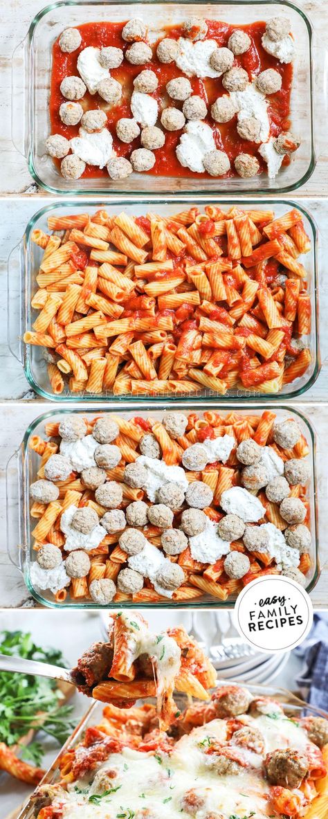 A few easy steps to make a delicious meatball pasta bake Pasta Bake Casserole, Meatball Pasta Casserole, Meatball Pasta Bake Recipes, Casserole For A Crowd, Meatball Pasta Recipes, Easy Casserole Recipe, Meatball Pasta Bake, Meatball Casserole Recipe, Baked Pasta Casserole