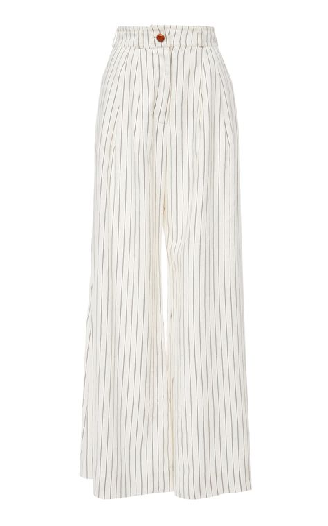 Corsage Tailored Stripe Pants by ZIMMERMANN Now Available on Moda Operandi Striped Linen Pants, Harry Styles Outfit, Stripe Pants, Feminine Outfit, Kpop Fashion Outfits, Work Wardrobe, Looks Style, Striped Linen, Retro Outfits