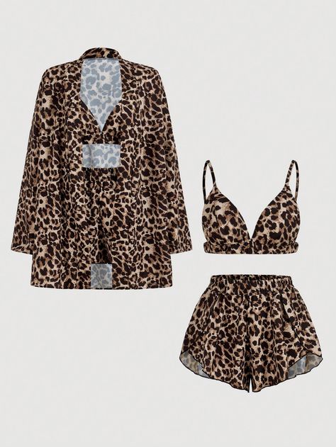 SHEIN Privé Summer 3pcs Women's Casual Leopard Print Lingerie Set, Includes Bra Top, Loose Jacket, And High-Waisted Loose Shorts Hawaii VacationI discovered amazing products on SHEIN.com, come check them out! Print Shorts Outfit, Festival Mode, Chiffon Blouses, Loose Jacket, Music Festival Fashion, Plus Size Vintage, Flare Leg Pants, Hawaii Vacation, Chiffon Long Sleeve