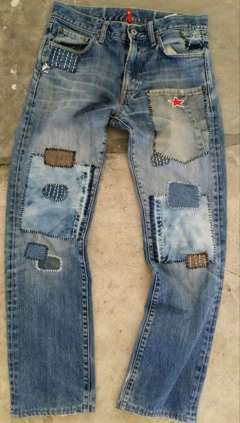 Patched Jeans Diy, Ropa Upcycling, Denim Repair, Denim Art, Denim Jeans Fashion, Concept Clothing, Custom Jeans, Denim Ideas, Upcycle Jeans