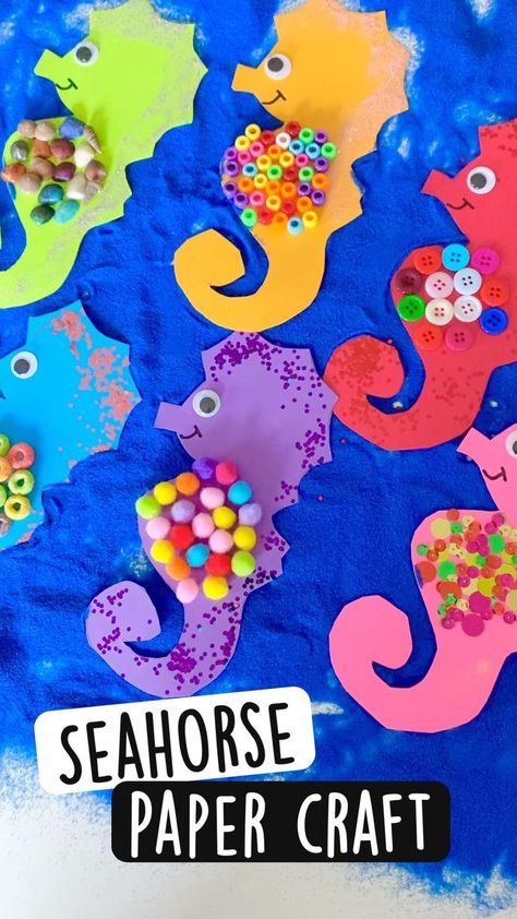 Seahorse Crafts, Crafts Kindergarten, Ocean Animal Crafts, Ocean Theme Preschool, Under The Sea Crafts, Toddler Arts And Crafts, Preschool Arts And Crafts, Sea Crafts, Summer Crafts For Kids